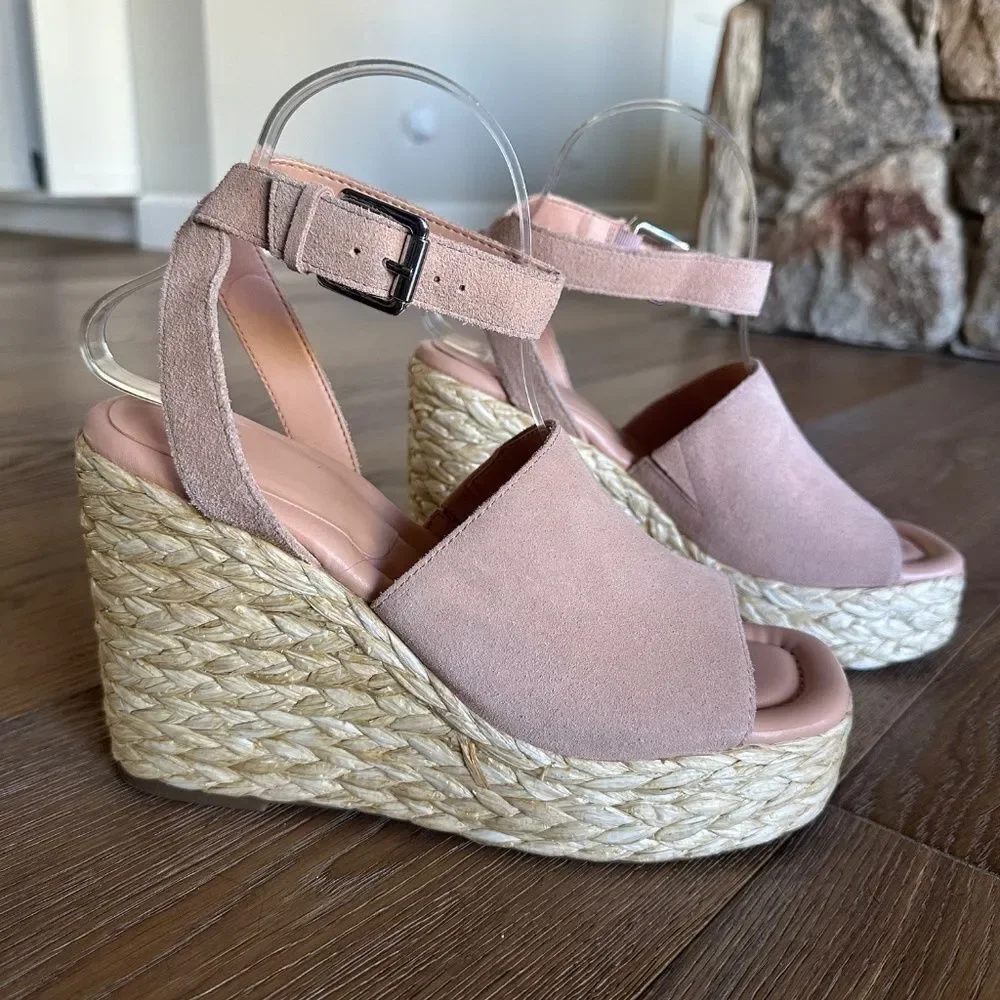 MARC FISHER LTD Nelly Ankle Strap Wedge Sandal Light Pink 681 Platform Size 9